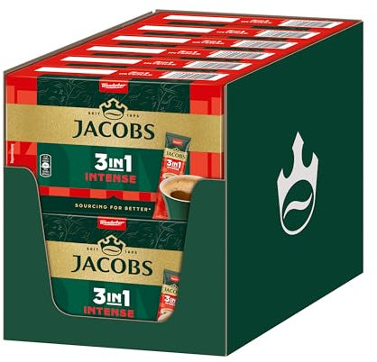 Jacobs 3in1 Intense, Instant Kaffee Sticks, löslicher Bohnenkaffee mit Creamer und Zucker, 12 x 10 Sticks, 120 Getränke