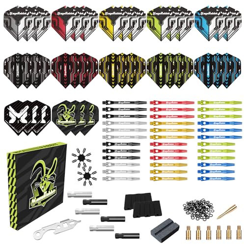 MageRabbit Full Darts Accessories Kit (36 Flights, 36 Alum Shafts,2g Counterweight,O-Rings,Flight Protectors, Sharpener),All In One Pack Dart Accessories,Premium Dart Parts & Replacement Set