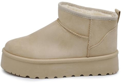 IF Stivali Stivaletti Mammut Da Donna Alla Caviglia Con Pelo Pelliccia Platform Zeppa Camoscio Sintetico R-17 Beige N.37