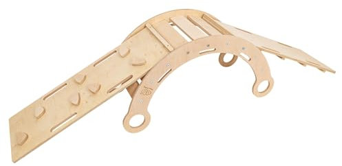 MEOWBABY Arche d'escalade avec Coussin Gris pour Enfants - Structure d'escalade à Bascule d'équilibre pour l'Intérieur mit Tooboggan et Mur d'escalade, Naturel - L