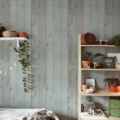 AMIGO Selbstklebende Tapete Blaue Holzschindel Kontakt Papier für Küche Schränke Schublade Tisch Schrank Wände 44.5x500cm