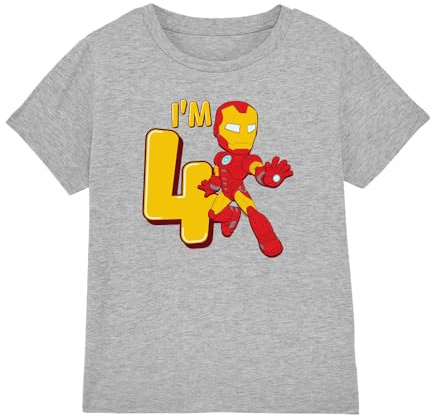 Iron Man Boys Cute Birthday 4 Unisex Kids T-Shirt, Athletic Heather, 5-6 Years UK
