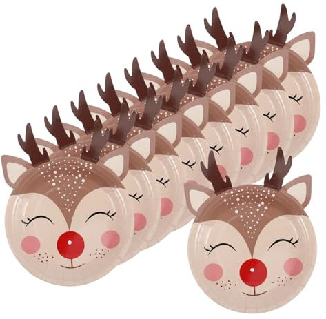 KOMBIUDA 10pezzi Piatto Di Renne Di Natale Piatto Per Feste Di Natale Forma Di Cervo Stoviglie Natalizie Usa e Getta