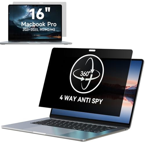 IPROKKO 360° Privacy Screen MacBook Pro 16 inch (2021, 2022, 2023,2024, M1, M2, M3, M4,Pro, Max), Matte Anti Glare Blue Light 16 Mac Scratch Resistant Laptop Screen Protector Filter