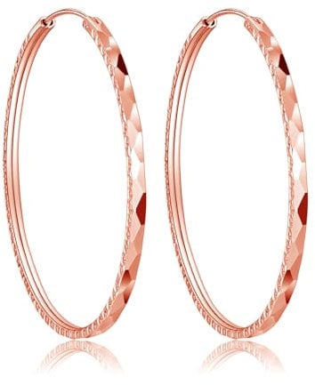 Estrellique 925 Sterling Silver Hoop Earrings for Women, Ear Rings Large Hoop 40mm Diameter, Hypoallergenic Huggie Lightweight Round Circle Earring, Rose Gold Ear Jewellery Presents for Mother's Day