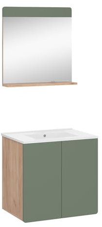 Vicco Conjunto de Muebles de baño Izan, Goldkraft Roble/Verde, 3 Partes con Espejo