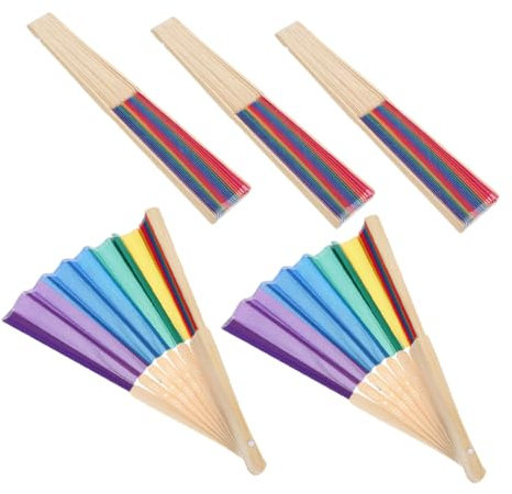 KAILIKETIY 5stücke Bunte Faltbare Handfächer Im Chinesischen Stil Regenbogen Fächer Für Hochzeiten Tänze Und Festivals Leicht Und Handlich Für Unterwegs