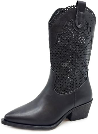 Toocool Stivali Donna Estivi Western Texani Camperos Scarpe Traforati 6Y220 [nero, 38]