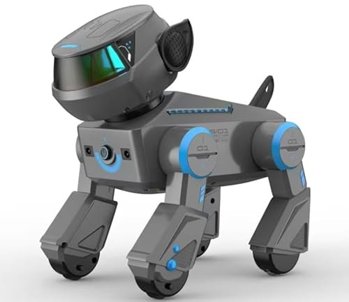 Bluetooth Robot Chien Enfants Jouet Télécommandé -,Chien Robot Interactif Programmable avec Yeux LED Multicolores, Compagnie Robo Chien avec 20+ Fonctions,Gris