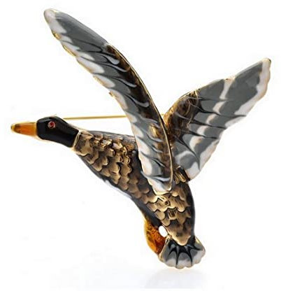Brosche, Schmuck, Vogel, Ente, fliegende Ente, aus Edelstahl., 6 cm, Edelstahl