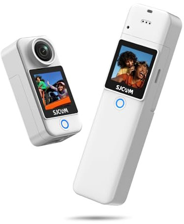 SJCAM C300 4K 7H Power Vlogging Camera,170°FOV Wearable Body Cam handheld camera,6-Axis Stabiization POV cam,8x Zoom,3800mAh Pocket Action Camera for Live Streaming,White WITH 64G card