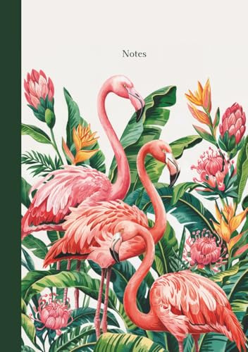 Notizbuch für Mädchen – Tropisches Flamingo Design mit Blumen: Liniertes A5-Tagebuch mit fröhlichem Flamingo-Cover | 110 Seiten für Notizen, Gedanken ... | Geschenk für kreative Mädchen & Teenager