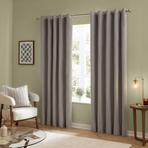 furn. The Ultimate Velvet Blackout Eyelet Curtains (Silver-229x229cm) | Soft Stylish Light Blocking Thermal Matte Velvet Curtain Pair