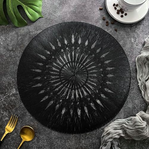 Homxi 4er Set Platzdeckchen Modern, 38 cm, Rund mit Hohl, Tischset Abwaschbar Modern PVC, Schwarz