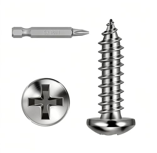 Boltmax 100 Stück Blechschrauben M3 x 16mm, Holzschrauben Edelstahl A2 V2A, Linsenkopfschrauben mit Bohrer, Selbstschneidende Schrauben Flachkopf Kreuzschlitz für Holz & Metall