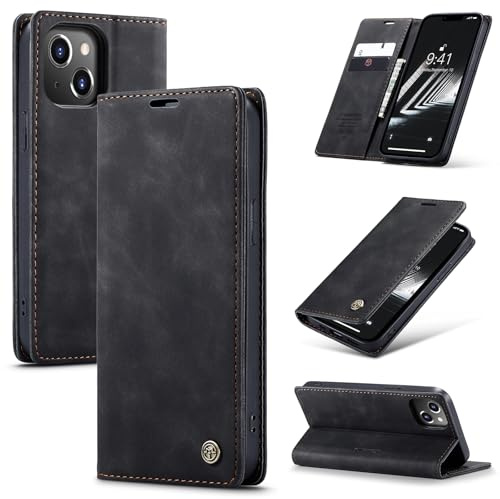 Ottcooed Handyhülle für iPhone 14 Plus Hülle, Premium Leder Flip Case, Magnet Klappbar Klapphülle Tasche, Standfunktion Kartenfach Wallet Schutzhülle für iPhone 14 Plus, Schwarz