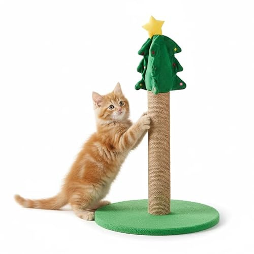 URBNLIVING Christmas Tree Cat Scratching Post – Sisal Scratcher for Cats, Festive Holiday Pet Toy, Winter Activity Play - 50cm