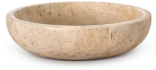 LemonRoad Travertine Decorative Bowl 7.8x 2 Marble Round Stone Bowl for Entryway Key, Fruit, Kitchen Counter, Dining Table Centerpiece, Office Decor(Beige)