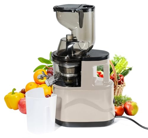 Extracteur de Jus à Grande Ouverture 8cm, Slow Juicer 500W Presse à Froid avec Fonction Inverse, Presse Agrumes Electriques pour Fruits Entiers, Légumes, Agrume (Beige)