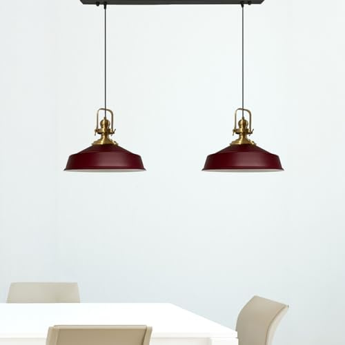bamyum Asletl Hängelampe Ø41 cm, Pendelleuchte Vintage, Industrial aus Metall E27, Wohnzimmerlampe Hängend, Esstisch, Küchenlampe Burgunderrot