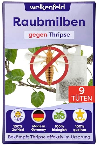 Wolkenfeld Raubmilben gegen Thripse & Spinnmilben – 9X Tüten – 500+ Nützlinge (Amblyseius cucumeris) zur Thripse Bekämpfung an Zimmerpflanzen – Biologische Hilfe statt Lizetan Plus – Made in Germany