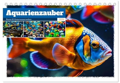 Aquarienzauber - Bunte KI Unterwasserwelten (Tischkalender 2026 DIN A5 quer), CALVENDO Monatskalender: Farbenfrohe Unterwasserwelten mit bunten Aquarienfischen. (CALVENDO Tiere)