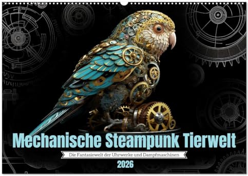 Mechanische Steampunk Tierwelt (Wandkalender 2026 DIN A2 quer), CALVENDO Monatskalender: Die aufregende Fantasiewelt der Uhrwerke und Dampfmaschinen (CALVENDO Spass)