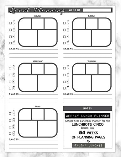Weekly Lunch Planner: School Year Lunchbox Planner for the LunchBots Cinco Bento Box: 54 Weeks of Planning Pages (Bento Box Lunch Ideas)