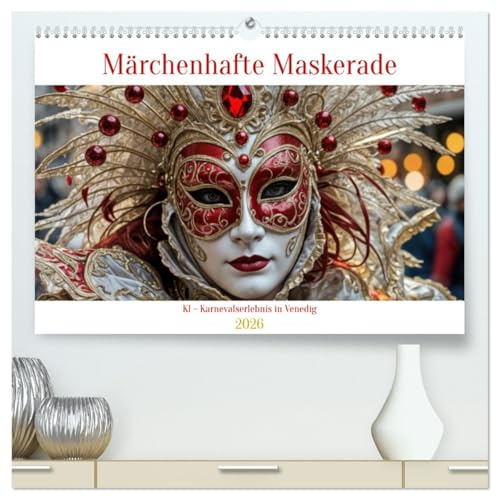 Märchenhafte Maskerade KI - Karnevalserlebnis in Venedig (hochwertiger Premium Wandkalender 2026 DIN A2 quer), Kunstdruck in Hochglanz: Erlebe die ... Masken und Kostümen (CALVENDO Kunst)