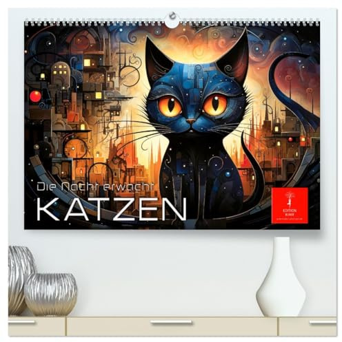Katzen - die Nacht erwacht (hochwertiger Premium Wandkalender 2026 DIN A2 quer), Kunstdruck in Hochglanz: Nächtliche Ausflüge auf Samtpfoten. (CALVENDO Tiere)