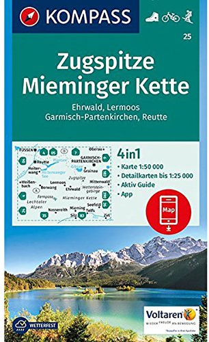 Zugspitze - Mieminger Kette - Ehrwald - Lermoos - Garmisch-Partenkirchen - Reutte: Wanderkarte mit Aktiv Guide, Radwegen und Skirouten. GPS-genau. 1:50000 (KOMPASS Wanderkarte, Band 25)