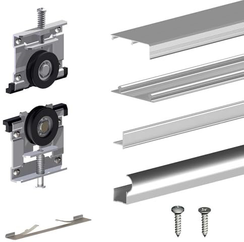 Kit SLID'UP 210 aluminium anodisé naturel pour 3 portes de placard coulissantes 16 mm - rail 2,7 m - 70 kg