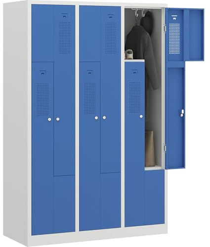 QUIPO | Spind | lichtgrau RAL 7035 | Stahl | 3 Abteile | Flache Dachform | 3 Abteile, lichtgrau / lichtblau, Breite 1185 mm