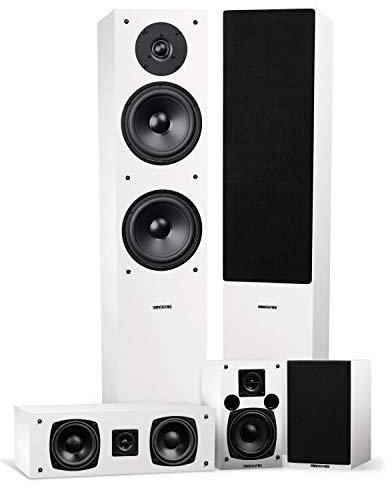 Fluance Elite High Definition Surround Sound Home Theater 5.0 Channel Speaker System including Floorstanding Towers, Center Channel and Rear Surround Speakers - White (SXHTBWH)