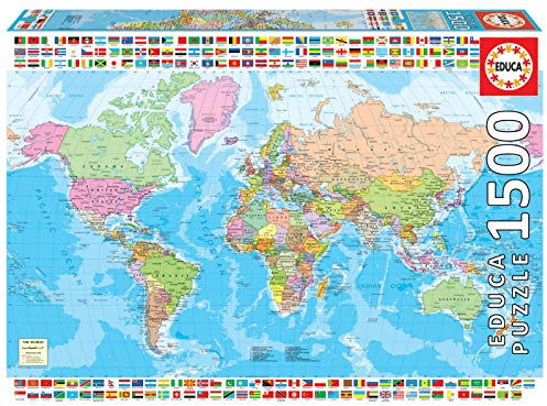 Educa - Puzzle de 1500 Pièces pour Adultes | Carte du Monde Politique (18500)
