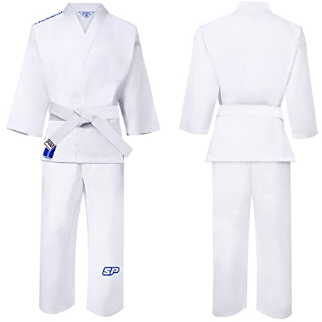 Starpro Karate Gi - Uniforme Profesional para Entrenamiento y competición - Kimono Karate de algodón Ligero Blanco con cinturón - Hombres Mujeres y Niños - 110-190 cm - Brillante Blanco