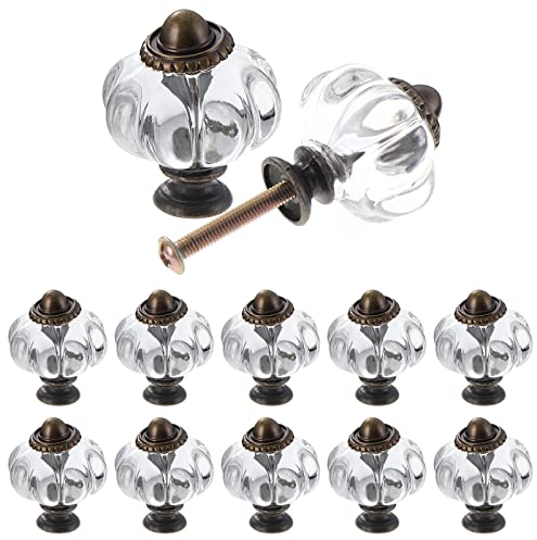 TsunNee 12PC Cabinet Knobs: Pumpkin Shape, Antique Style Kitchen Cupboard Handles, Round Furniture Knobs, Crystal