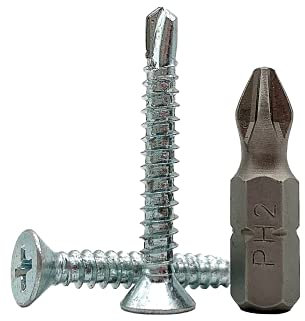Lot de 100 vis autoperceuses DIN 7504 P en acier zingué 4,2 x 32 mm Vis à tôle autoforeuse (PH) Phillips à tête fraisée autotaraudeuse (100, 4,2 x 32 mm)
