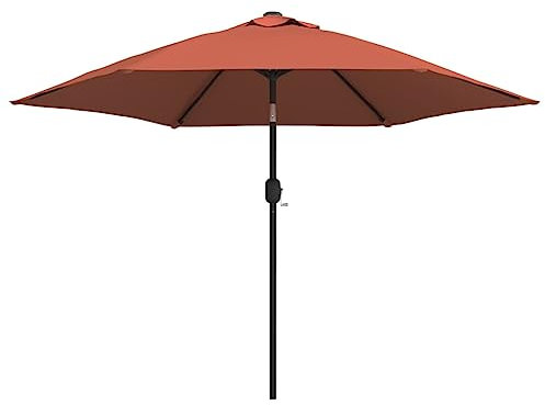 vidaXL Parasol de Jardin avec Lumières LED et Mât en Acier, Pare-soleil de Patio, Abri de Soleil, Parasol de Terrasse Extérieur, 300 cm Terre Cuite