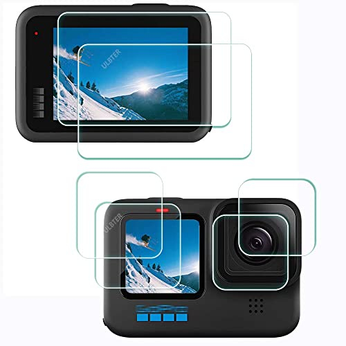 ULBTER Protection Ecran pour Gopro Hero12 Hero10 Hero 11 Hero 12 10 11 + Verre Trempé objectif screen protector 0,3mm Dureté 9H Anti-Rayure Anti-Trace Anti-Bulle -Lot de 6