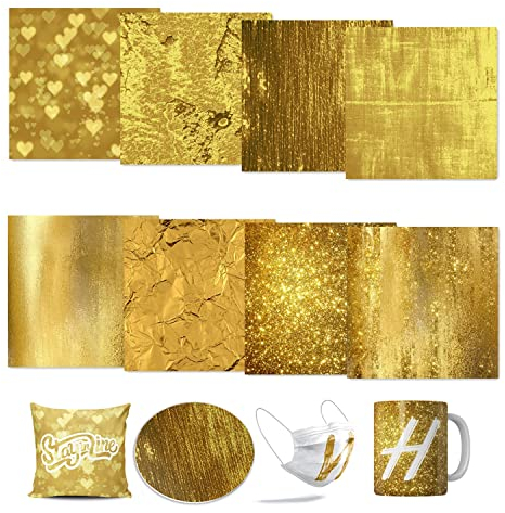 LUCKIGUCK Infusible Transfer Ink Sheets 8 Pièces/ensemble, Heat Press Feuilles D'encre De Papier Transfert 30,5 X 30,5 Cm, Pre-printed Sublimation Paper for Mug (DORÉES)