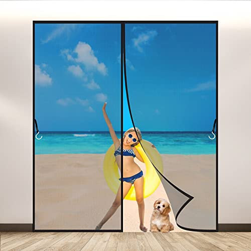LZHBD Magnetic Screen Door, 90x190 cm, Heavy Duty Mesh Curtain Screen Gates with Full Frame Ve-lcro & Magnets, Screens Net Keep Bee, Fly and Mosquito Out, Black, New Version
