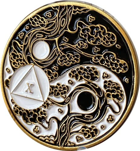 RecoveryChip 10 Jahre AA Medaillon Sakura Baum Kirschblüte Ying Yang schwarz und weiß Gelassenheitsgebet Medaillon