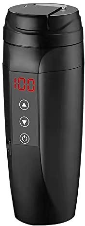 12V/24V 450ML Voiture Chauffage Tasse, TOTMOX Allume-Cigare Bouilloire Bouilloire Voiture Chauffage Tasse Électrique Thé Bouilloire Chauffée Eau Tasse En Acier Inoxydable Voyage Bouilloire, Noir