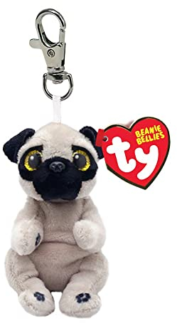 Ty Beanie Bellies Clips Ring für Schlüssel aus Plüsch, Izzy der Mops mit goldenen Glitzeraugen, Plüschtiere mit weichem Bauch, 12 cm, T43104