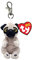 Ty Beanie Bellies Clips Ring für Schlüssel aus Plüsch, Izzy der Mops mit goldenen Glitzeraugen, Plüschtiere mit weichem Bauch, 12 cm, T43104