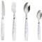 Juego de 24 piezas de cubiertos con mango de mármol, cubiertos de cocina, vajilla principal de acero inoxidable, cuchillo y tenedor, cuchara comercial, carne, café, vajilla occidental (blanco)