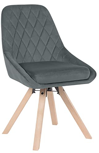 WOLTU Chaise Pivotante de Salle à Manger, Chaise de Cuisine Scandinave, Siège Rembourré, Pieds en Bois Massif, en Velours, Gris Foncé, BH359dgr-1
