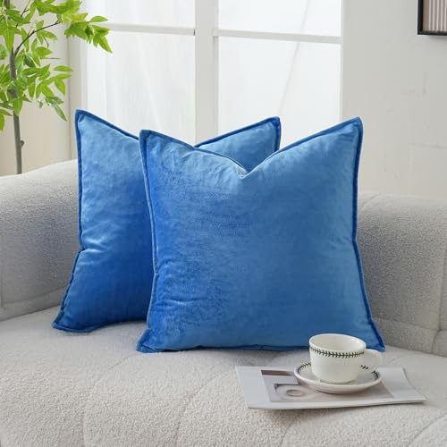JIAHANNHA Velvet Royal Blue Throw Pillow Covers 24x24 Inches Pack of 2 Soft Decorative Square Cushion Covers for Couch Sofa Bed Livingroom Car,60x60Cm