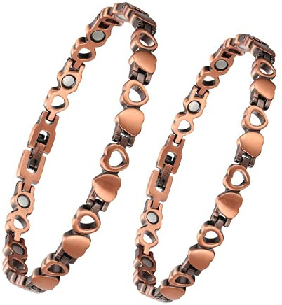 Magnetfeldtherapie-Arthritis-Kupfer-Schmuckset für Frauen, 3500 Gauss-Magnettherapie lindert effektiv Arthritis und Handgelenkschmerzen, Kombination aus Mode und Gesundheit (Armband+Fußkettchen) (C)